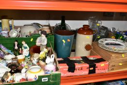 FIVE BOXES AND LOOSE CERAMICS, GLASSWARE AND COLLECTABLES, to include various figures, boxed