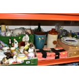 FIVE BOXES AND LOOSE CERAMICS, GLASSWARE AND COLLECTABLES, to include various figures, boxed