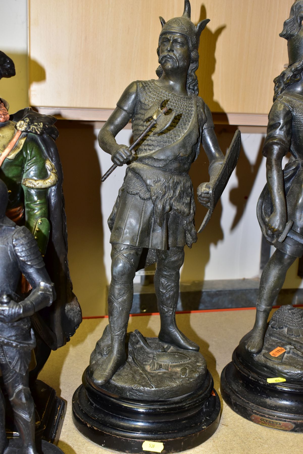 DECORATIVE CERAMIC AND SPELTER FIGURES, comprising two Wilhelm Schiller polychrome decorated - Image 5 of 6