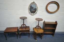 A QUANTITY OF OCCASIONAL FURNITURE, to include an Arts and Crafts oak three tier bookcase (later