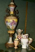 FIVE PIECES OF DECORATIVE CERAMIC ITEMS, comprising a Royal Worcester water jug and bowl, pattern