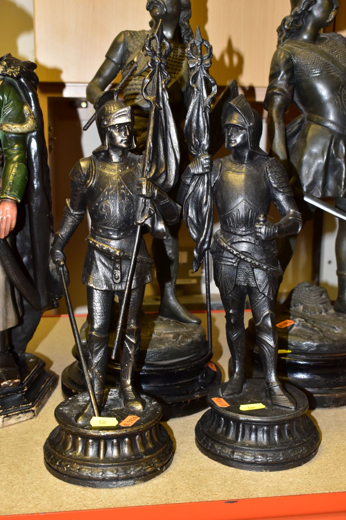 DECORATIVE CERAMIC AND SPELTER FIGURES, comprising two Wilhelm Schiller polychrome decorated - Image 4 of 6