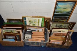 THREE BOXES AND LOOSE PICTURES AND PRINTS ETC, to include print reproductions of paintings, framed