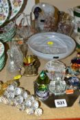 A COLLECTION OF GLASS ORNAMENTS AND GIFTWARES ETC, to include a Swarovski crystal bell missing a