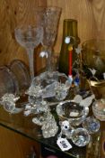 A GROUP OF SWAROVSKI CRYSTAL AND OTHER GLASSWARES, to include a Swarovski crystal candleholder