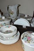 A BOX AND LOOSE CERAMICS, including a Portmeirion twenty piece dinner service printed with floral