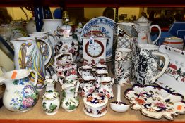 A COLLECTION OF MASON'S IRONSTONE CERAMICS ETC, to include five Blue Mandalay 8cm jugs, trinket