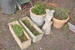 TWO COMPOSITE RECTANGULAR PLANTERS, largest width 22cm x length 61cm x height 20cm, an ornamental