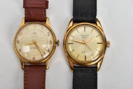 TWO GENTS WRISTWATCHES, the first with a round silver dial signed 'Delvina Geneve', baton markers,