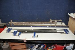 TWO SASH CRAMPS AND FOUR QUICK RELEASE CLAMPS, sashes are 150cm and 120cm, two quicks at 100cm and