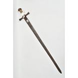 A MEDIEVAL STYLE SWORD, POSSIBLY EUROPEAN IN MANUFACTURE IN THE KASKARAS STYLE, the blade is