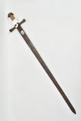 A MEDIEVAL STYLE SWORD, POSSIBLY EUROPEAN IN MANUFACTURE IN THE KASKARAS STYLE, the blade is