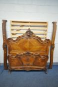 A 20TH CENTURY MAHOGANY FRENCH ROCOCO STYLE 4FT6 BEDSTEAD, stamped 'Haentges Freres Paris'