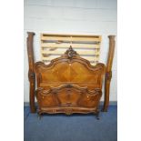 A 20TH CENTURY MAHOGANY FRENCH ROCOCO STYLE 4FT6 BEDSTEAD, stamped 'Haentges Freres Paris'