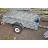 AN OAKWELL GALVANISED STEEL SINGLE AXLE TRAILER, width of box 91cm x length of box 155cm