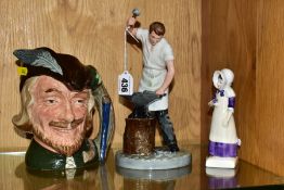 TWO ROYAL DOULTON FIGURES AND A LARGE ROYAL DOULTON CHARACTER JUG, comprising 'Classics -