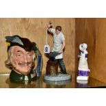 TWO ROYAL DOULTON FIGURES AND A LARGE ROYAL DOULTON CHARACTER JUG, comprising 'Classics -