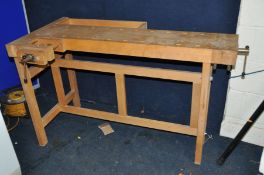 A LERVAD DANISH WOOKBENCH with beechwood frame, a vice at each end, length 132cm