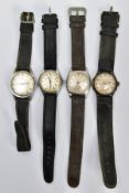 FOUR GENTS WRISTWATCHES, the first a silver wristwatch with a handwound movement, round white