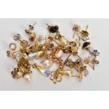 A BAG OF ASSORTED EARRINGS, mostly yellow metal studs, drop studs etc fish hooks or post and