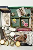 A BOX OF ASSORTED ITEMS, to include a gents 'Rotary' wristwatch, round silver dial signed 'Rotary,