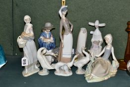 A GROUP OF LLADRO FIGURINES, comprising Girl with Cockerel 4591 and a broken Girl with Lamb 4505