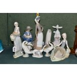 A GROUP OF LLADRO FIGURINES, comprising Girl with Cockerel 4591 and a broken Girl with Lamb 4505