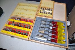A BOXED SET OF MARPLES CHISELS and two boxes of Screwfix router bits (3)
