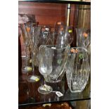 THREE WATERFORD CRYSTAL VASES AND TEN ASSORTED WATERFORD CRYSTAL DRINKING GLASSES, comprising a