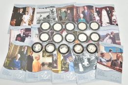 ROYAL MINT UNITED KINGDOM SET OF FIFTEEN STERLING SILVER PROOF CROWNS, all are 28.28g by the royal