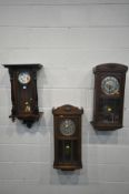 A LATE 19TH CENTURY WALNUT AND EBONISED VIENNA WALL CLOCK, height 72cm (condition:-missing loose top