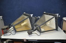 A PAIR OF 20TH CENTURY LANTERN TOPS with perspex glazing, aluminium painted frame (one internal