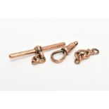 A COLLECTION OF 9CT GOLD FITTINGS, to include a rose gold T-bar part hallmarked, a 9ct gold dog clip