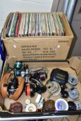 TWO BOXES + LOOSE FISHING RODS, REELS AND RECORDS, to include Lamiglas Engineered Graphite 9-1/2',