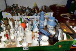 TWO BOXES AND LOOSE CERAMICS, GLASSWARE, ETC, including a set of twelve Danbury Mint 'The Springer