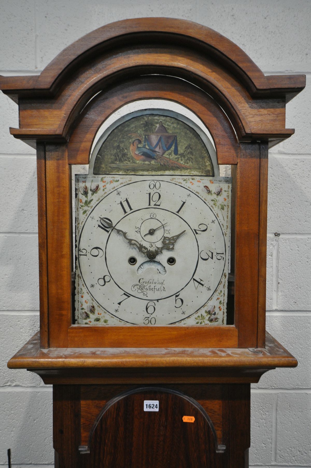 A MAHOGANY LONGCASE CLOCK, the painted 11 inch dial with bird to arch, Arabic numerals, signed - Image 2 of 5