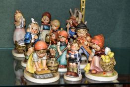 A COLLECTION OF THIRTEEN HUMMEL FIGURES, comprising Big Housecleaning 363, Chick Girl 57/I, Little