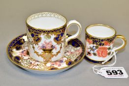 A ROYAL CROWN DERBY MINIATURE TANKARD, COFFEE CAN AND SAUCER, comprising Imari 3788 pattern coffee