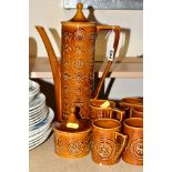 A PORTMEIRION 'TOTEM' COFFEE SET, comprising coffeepot, six cups, milk jug and sugar bowl, (