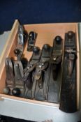 SEVEN STANLEY WOOD PLANES comprising of a No7 Jointing Plane, a No6, a No5 1/2, a No5, a No4 1/2,