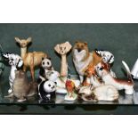 THIRTEEN CERAMIC ANIMAL AND BIRD FIGURES, to include two Beswick Puppit Dogs 1002, other Beswick