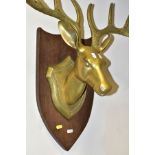 TWO BOXES AND LOOSE METALWARES AND GLASS, to include a large brass stag's head with five point