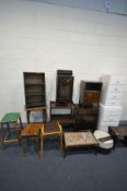 A QUANTITY OF OCCASIONAL FURNITURE, to include two white painted chest of drawers, a small drop leaf