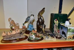 NINE ANIMAL SCULPTURES, comprising a Country Artists Kingfisher with Chicks, Country Artists 'Barn