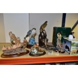 NINE ANIMAL SCULPTURES, comprising a Country Artists Kingfisher with Chicks, Country Artists 'Barn