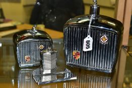 THREE NOVELTY JAGUAR CAR RADIATOR ITEMS, comprising a chromed pen rest, a Japanese Royal London desk