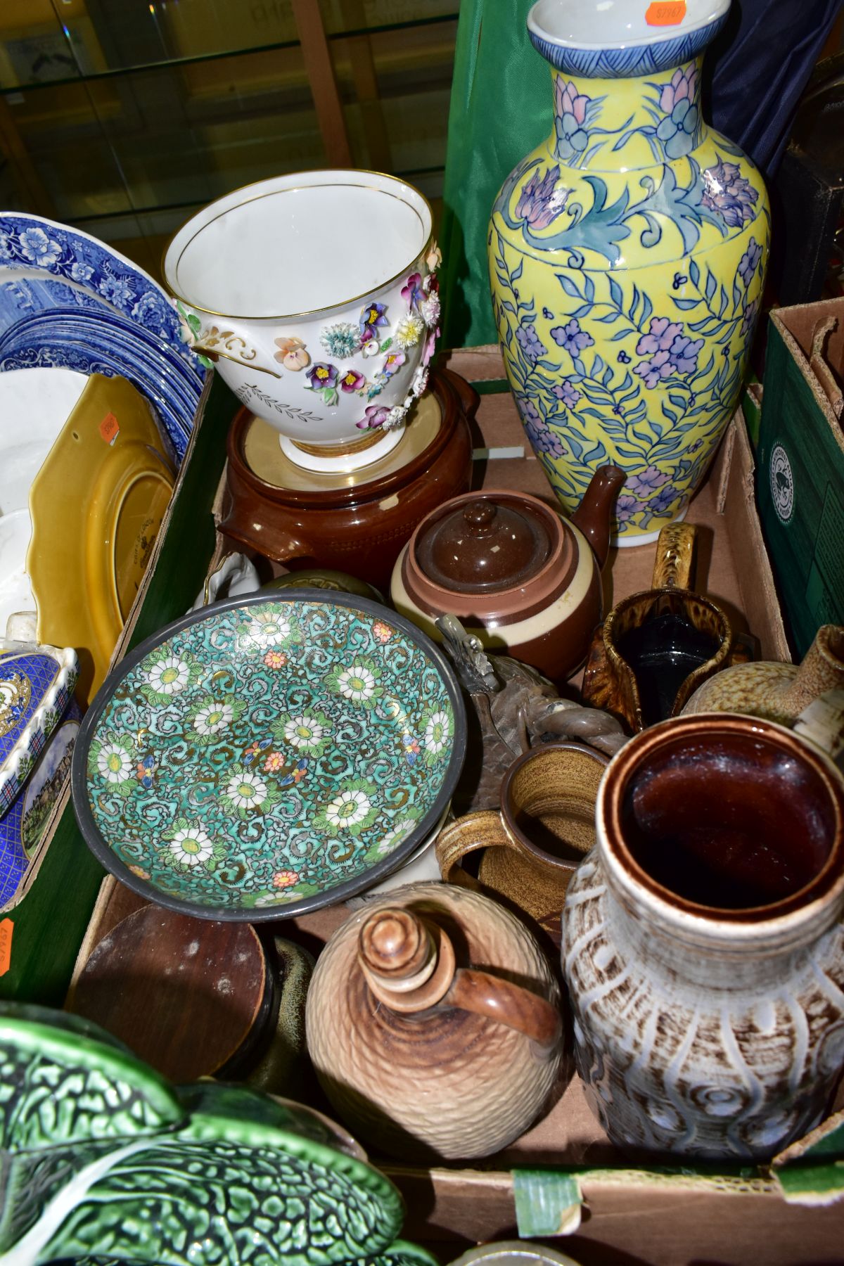 THREE BOXES AND LOOSE CERAMICS AND LAMPS, ETC, to include novelty tea pots, a small cloisonne vase - Image 5 of 6