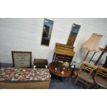 A LARGE QUANTITY OF OCCASIONAL FURNITURE, to include a 20th century oak needlework fire screen, a