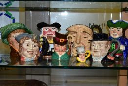 EIGHT ASSORTED CERAMIC TOBY AND CHARACTER JUGS, including Royal Doulton large ''arriet' D6208 and '
