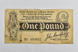 A 1914-15 BRADBURY DISTRESSED ONE POUND TREASURY BANKNOTE